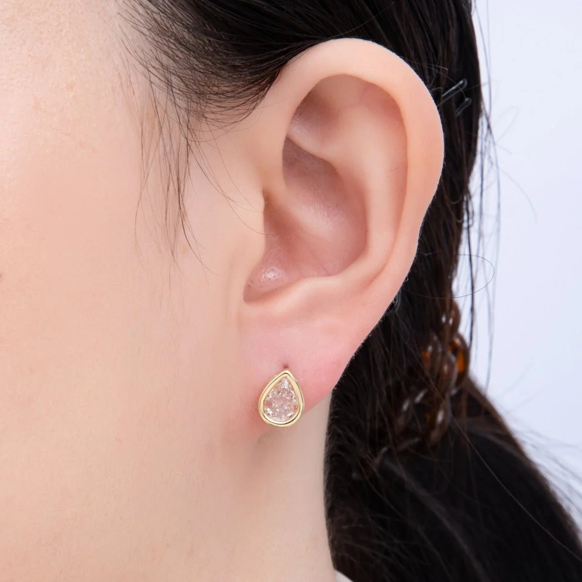 Pear-Shaped Bezel CZ Stud Earrings