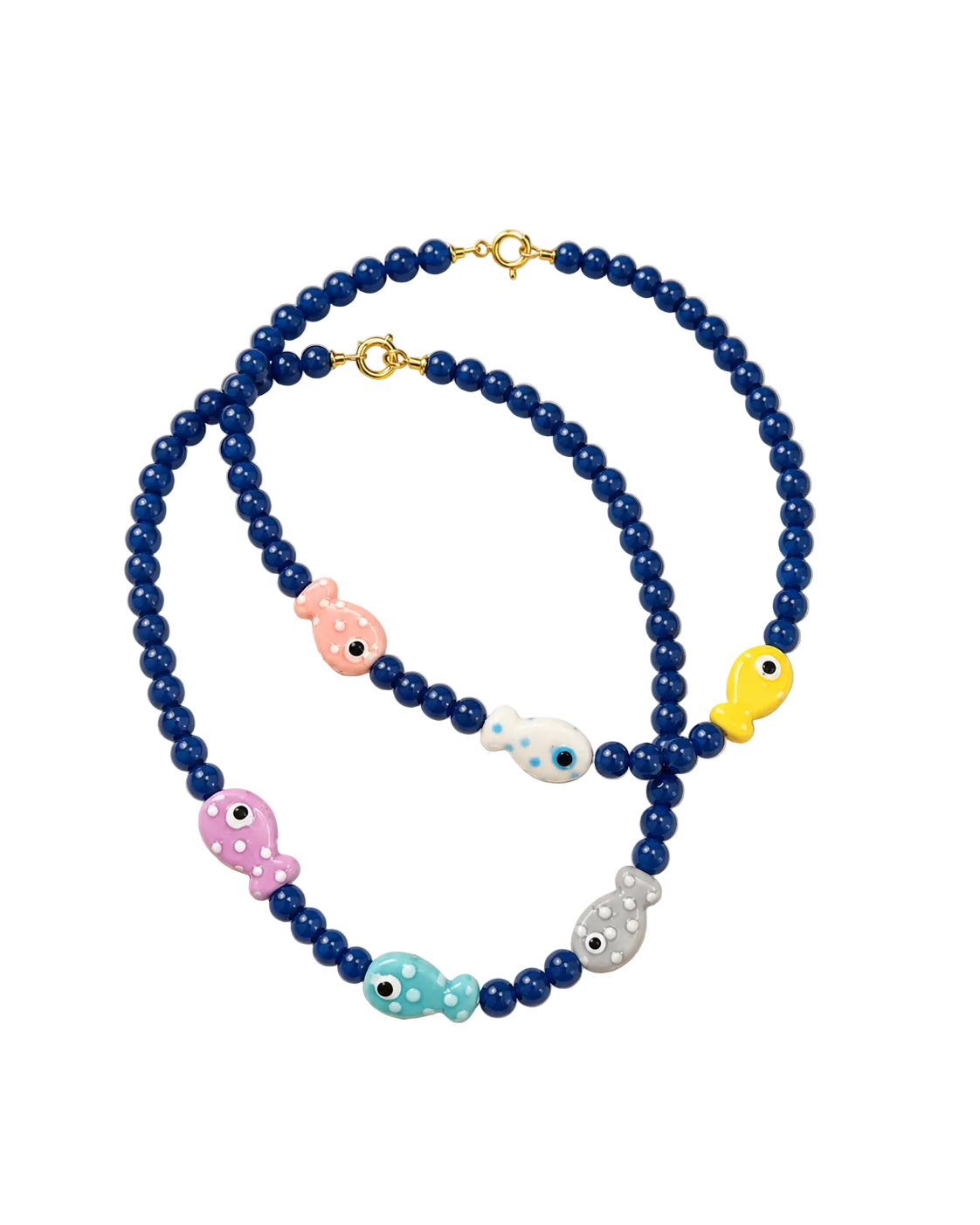 Navy Bead choker with Colorful Fish Charms