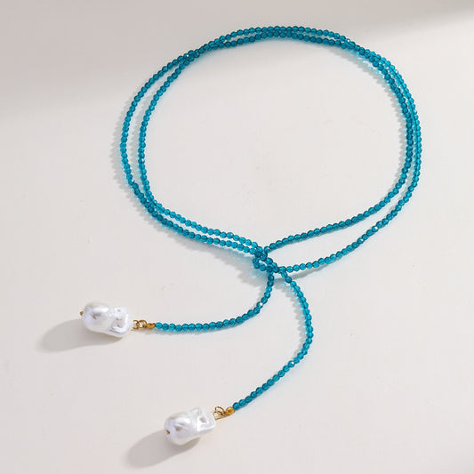 Glass and Pearl wrap necklace