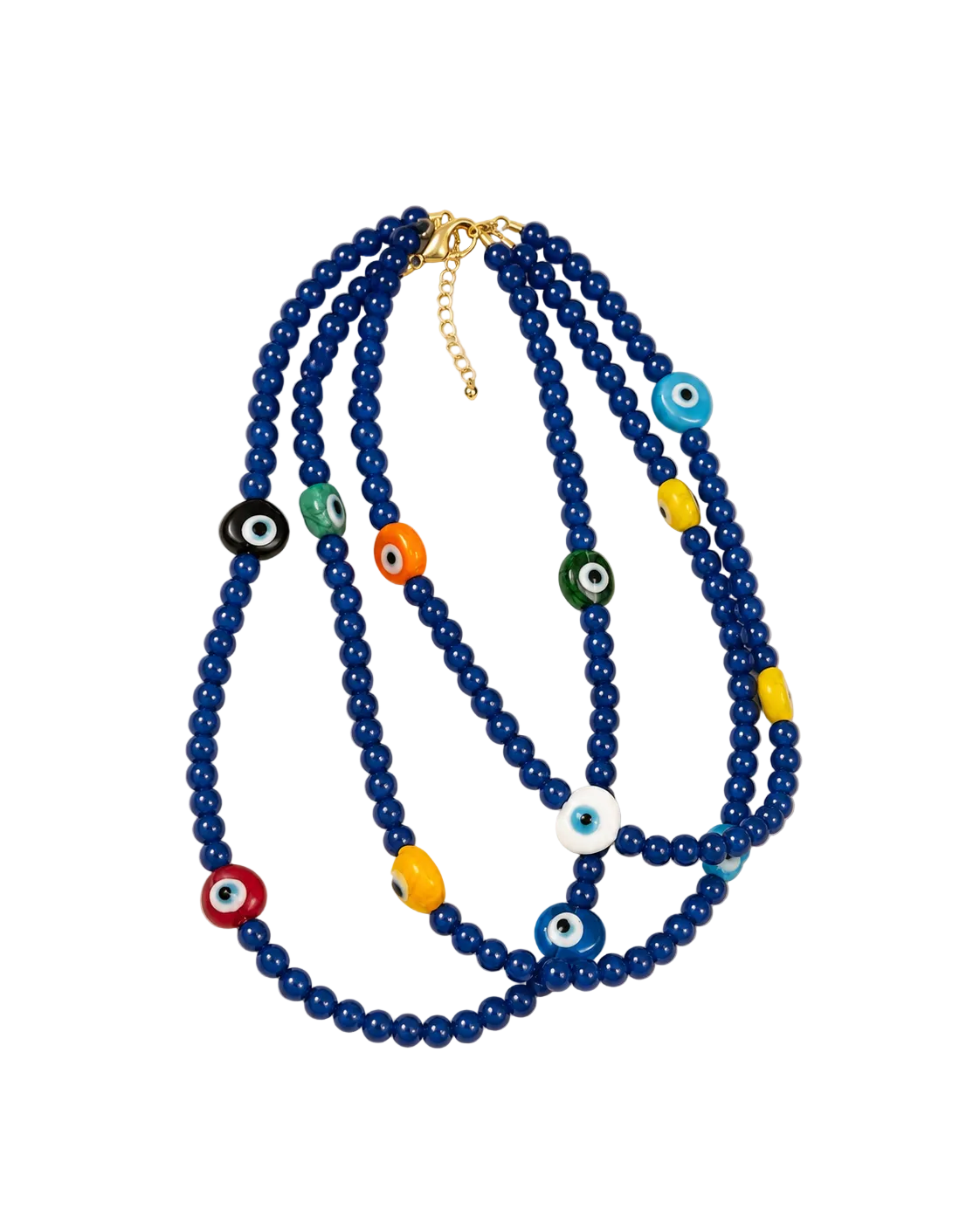 Navy Bead Necklace with Evil Eye Charms