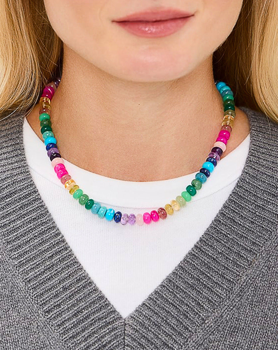 Rainbow Beadz Necklace with Gold Carabiner Clasp