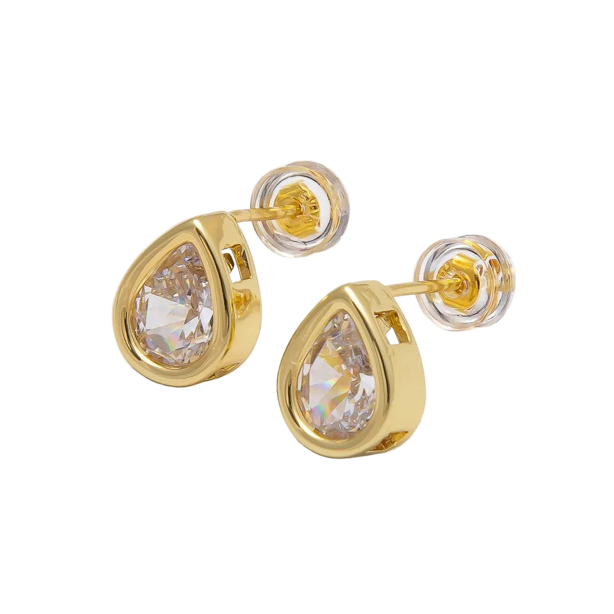 Pear-Shaped Bezel CZ Stud Earrings