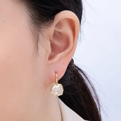 Cushion-Cut CZ Leverback Drop Earrings