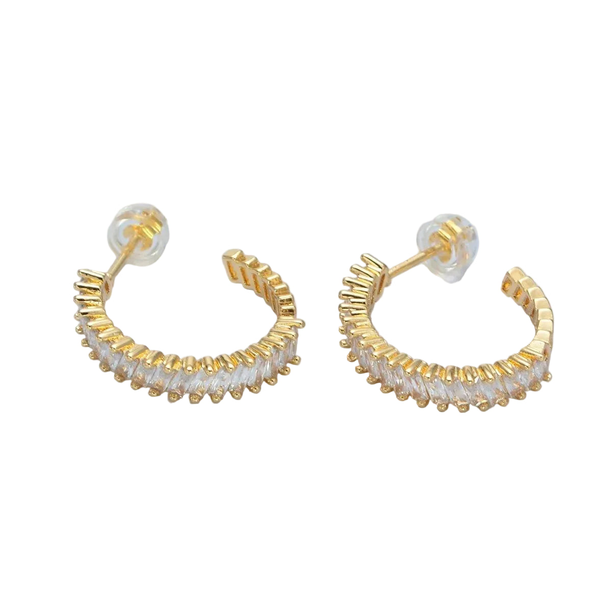 Baguette CZ Pavé Huggie Hoop Earrings