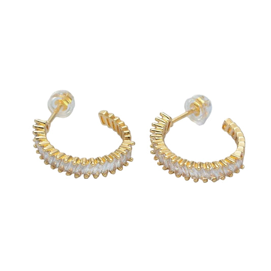Baguette CZ Pavé Huggie Hoop Earrings