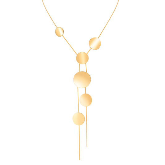 Polished Gold Disc Lariat Necklace