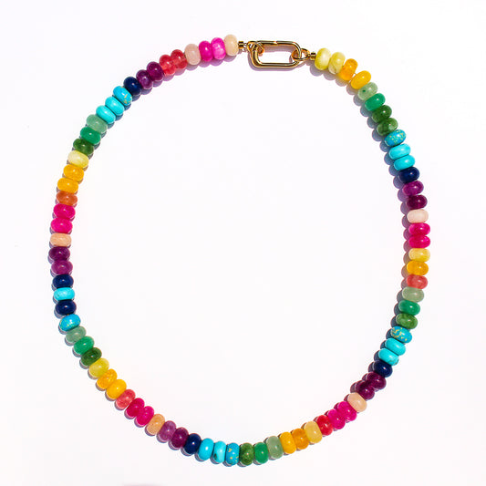 Rainbow Beadz Necklace with Gold Carabiner Clasp