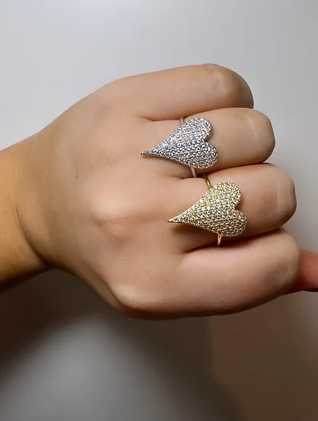 Large D Drop Heart Ring